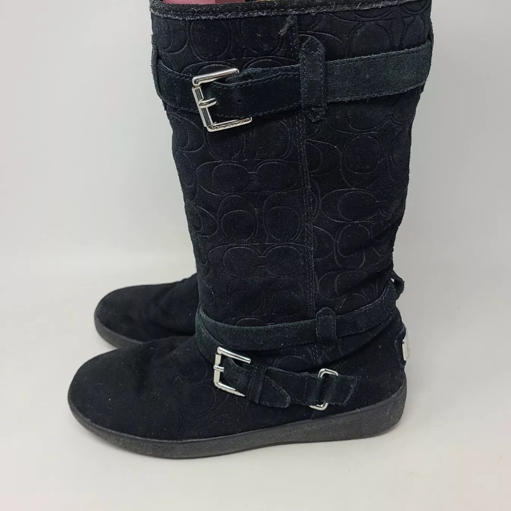 Coach Thelma Black Signature Embossed Suede Boots size 8 in good condition sexy